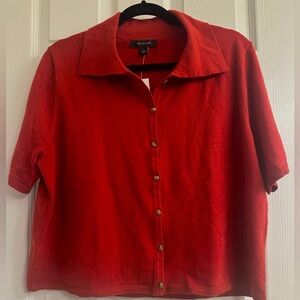 Ann Taylor Red Button-Up Knit Top